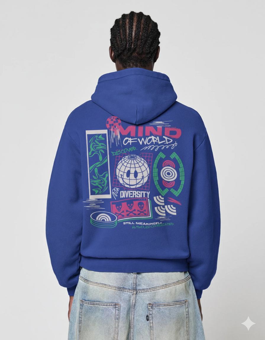 MIND OF WORLD Oversize Hoodie (Roya Blue)